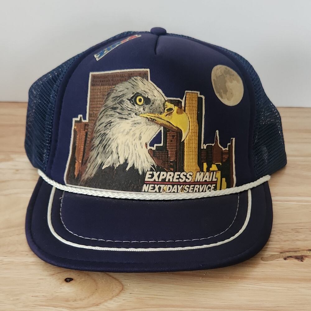 U.S. Mail Express Mail Next Day Service Trucker Hat 80s/90s Navy Blue Yellow